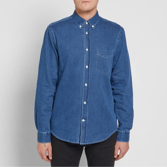 ACNE STUDIOS Isherwood Denim Shirt Mens Size 44 Bleached Wash Button Down Cotton - Picture 1 of 10